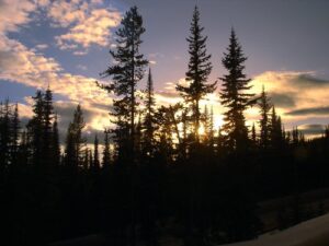 Evening view from a hot tub deck