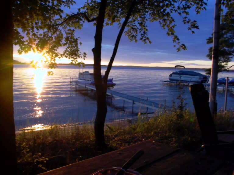 Sunset over a Northern Michigan lake dock