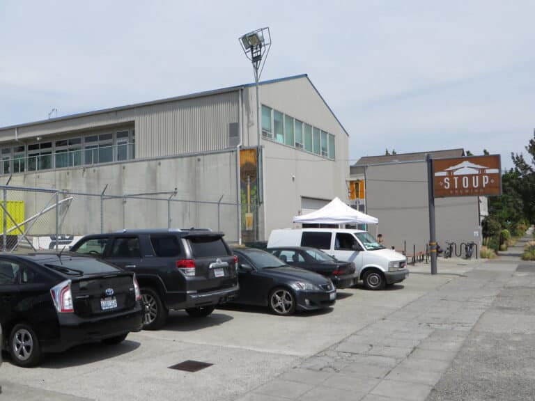 Craft brewery taproom with beer taps
