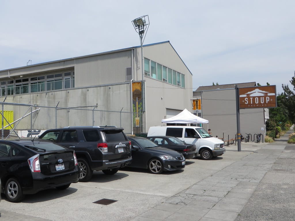 Craft brewery taproom with beer taps