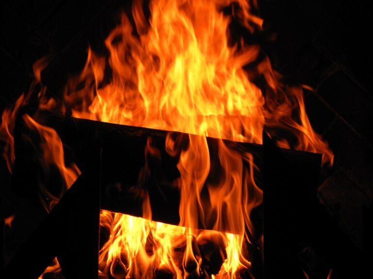 Warm fireplace flames on a winter night